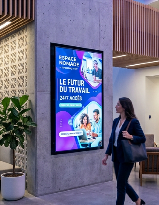 Digital signage screen displayed in a public space (placeholder)