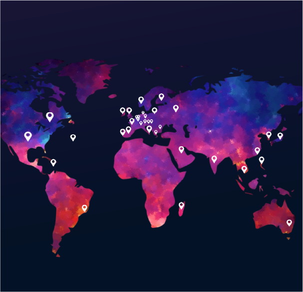 World map highlighting Bluefox Content's global client footprint (placeholder)