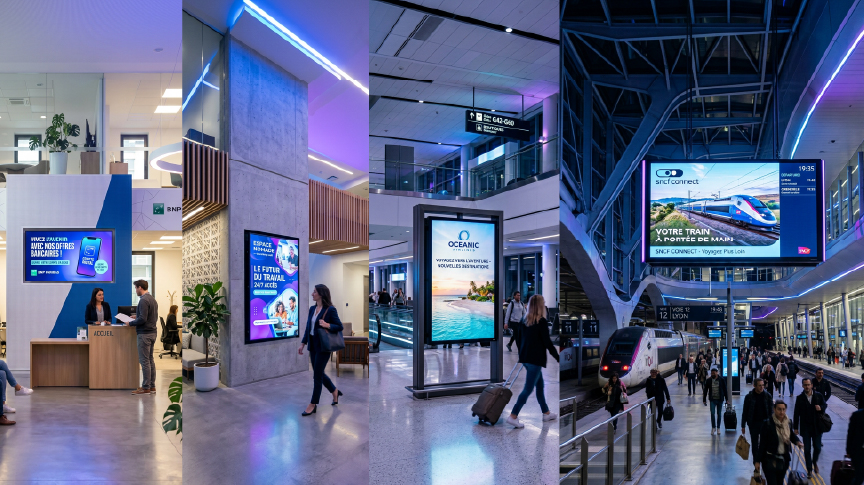 Digital signage screens in a transit environment