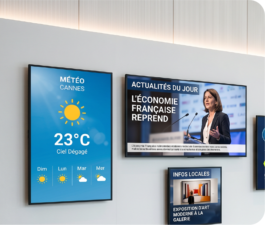 Screen-ready weather and news content example (placeholder)